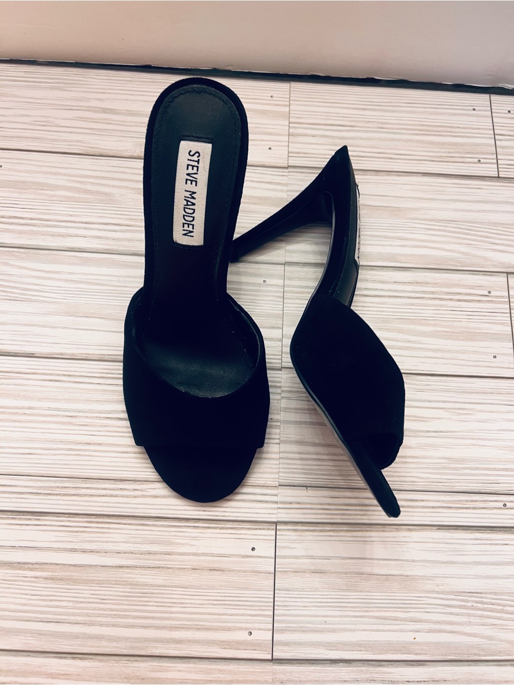 Steve Madden Black suede  Open-Toe Slip-On Sz 5.5